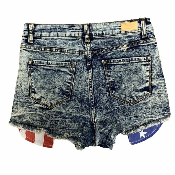 Denim Blvd High-Waisted Denim Shorts Medium 28W 12” High Rise USA Flag  4th July - Picture 3 of 10